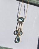 18ct gold aquamarine and pearl Edwardian lavaliere pendant necklace
