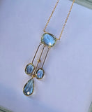 18ct gold aquamarine and pearl Edwardian lavaliere pendant necklace