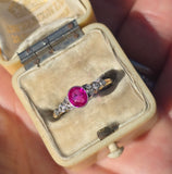 platinum & 18ct gold pink sapphire & rose cut diamond Edwardian ring