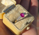 platinum & 18ct gold pink sapphire & rose cut diamond Edwardian ring