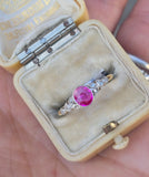 platinum & 18ct gold pink sapphire & rose cut diamond Edwardian ring