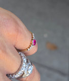 platinum & 18ct gold pink sapphire & rose cut diamond Edwardian ring