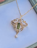 15ct gold late Victorian - Edwardian peridot & pearl brooch pin pendant