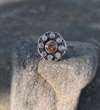 platinum cognac brown colored European diamond antique filigree ring