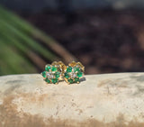 14k gold emerald and diamond flower estate stud earrings