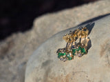 14k gold emerald and diamond flower estate stud earrings