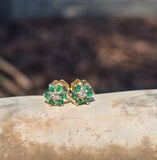 14k gold emerald and diamond flower estate stud earrings