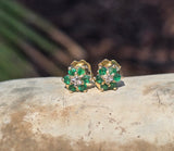 14k gold emerald and diamond flower estate stud earrings