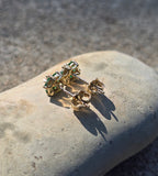 14k gold emerald and diamond flower estate stud earrings