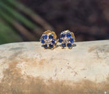 14k gold sapphire and diamond flower estate stud earrings