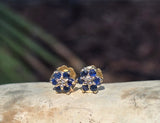 14k gold sapphire and diamond flower estate stud earrings