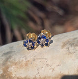 14k gold sapphire and diamond flower estate stud earrings