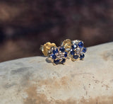 14k gold sapphire and diamond flower estate stud earrings