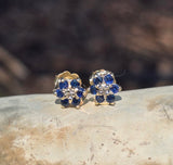 14k gold sapphire and diamond flower estate stud earrings