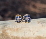 14k gold sapphire and diamond flower estate stud earrings