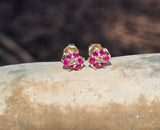 14k gold ruby and diamond flower estate stud earrings