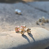 14k gold ruby and diamond flower estate stud earrings