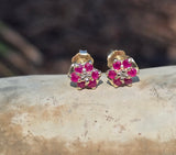 14k gold ruby and diamond flower estate stud earrings