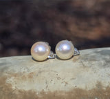 18k white gold diamond & pearl  studs earrings - apx .11t tw