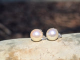 18k white gold diamond & pearl  studs earrings - apx .11t tw