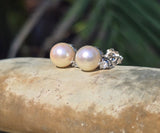 18k white gold diamond & pearl  studs earrings - apx .11t tw