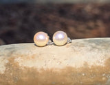 18k white gold diamond & pearl  studs earrings - apx .11t tw