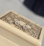 platinum and 14k gold bezel set European cut diamond studs earrings - .21ct tw