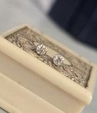 platinum and 14k gold bezel set European cut diamond studs earrings - .21ct tw