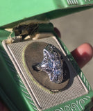 18k white gold diamond estate Art Deco c.30's filigree glove shield ring