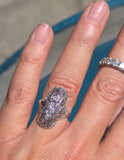 18k white gold diamond estate Art Deco c.30's filigree glove shield ring
