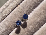 14k white gold blue sapphire scroll stud earrings