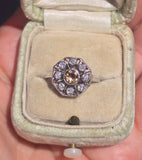 platinum cognac brown colored European diamond antique filigree ring