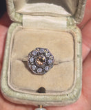platinum cognac brown colored European diamond antique filigree ring