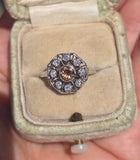 platinum cognac brown colored European diamond antique filigree ring