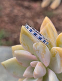 platinum diamond & sapphire stackable estate eternity wedding band - size 6.75