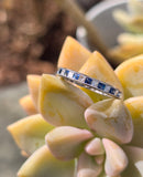 platinum diamond & sapphire stackable estate eternity wedding band - size 6.75