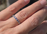 platinum diamond & sapphire stackable estate eternity wedding band - size 6.75