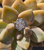 18ct gold two tone diamond Art Deco spiderweb filigree antique ring