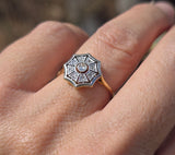 18ct gold two tone diamond Art Deco spiderweb filigree antique ring