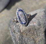 platinum top and 18ct gold two-tone Deco estate sapphire and diamond ring