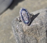 platinum top and 18ct gold two-tone Deco estate sapphire and diamond ring