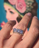 14k gold white gold 3 European cut diamond c.1920's filigree diamond antique ring