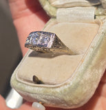 14k gold white gold 3 European cut diamond c.1920's filigree diamond antique ring