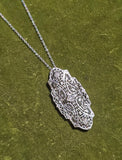 14k white gold Deco c.1920's diamond filigree pendant necklace
