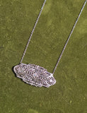 14k white gold Deco c.1920's diamond filigree pendant necklace
