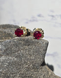 14k gold ruby scroll studs - NEW
