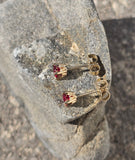 14k gold ruby scroll studs - NEW