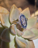 platinum top and 18ct gold two-tone Deco estate sapphire and diamond ring