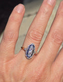 platinum top and 18ct gold two-tone Deco estate sapphire and diamond ring