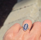 platinum top and 18ct gold two-tone Deco estate sapphire and diamond ring